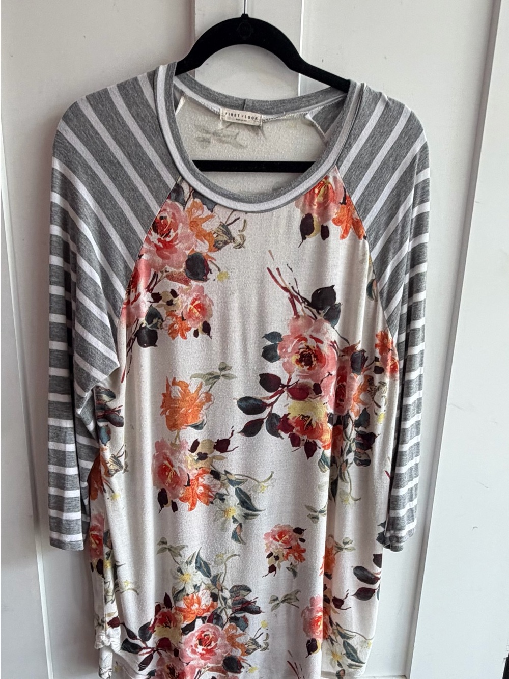 First Liok Floral Tunic - Gray Striped Sleeves